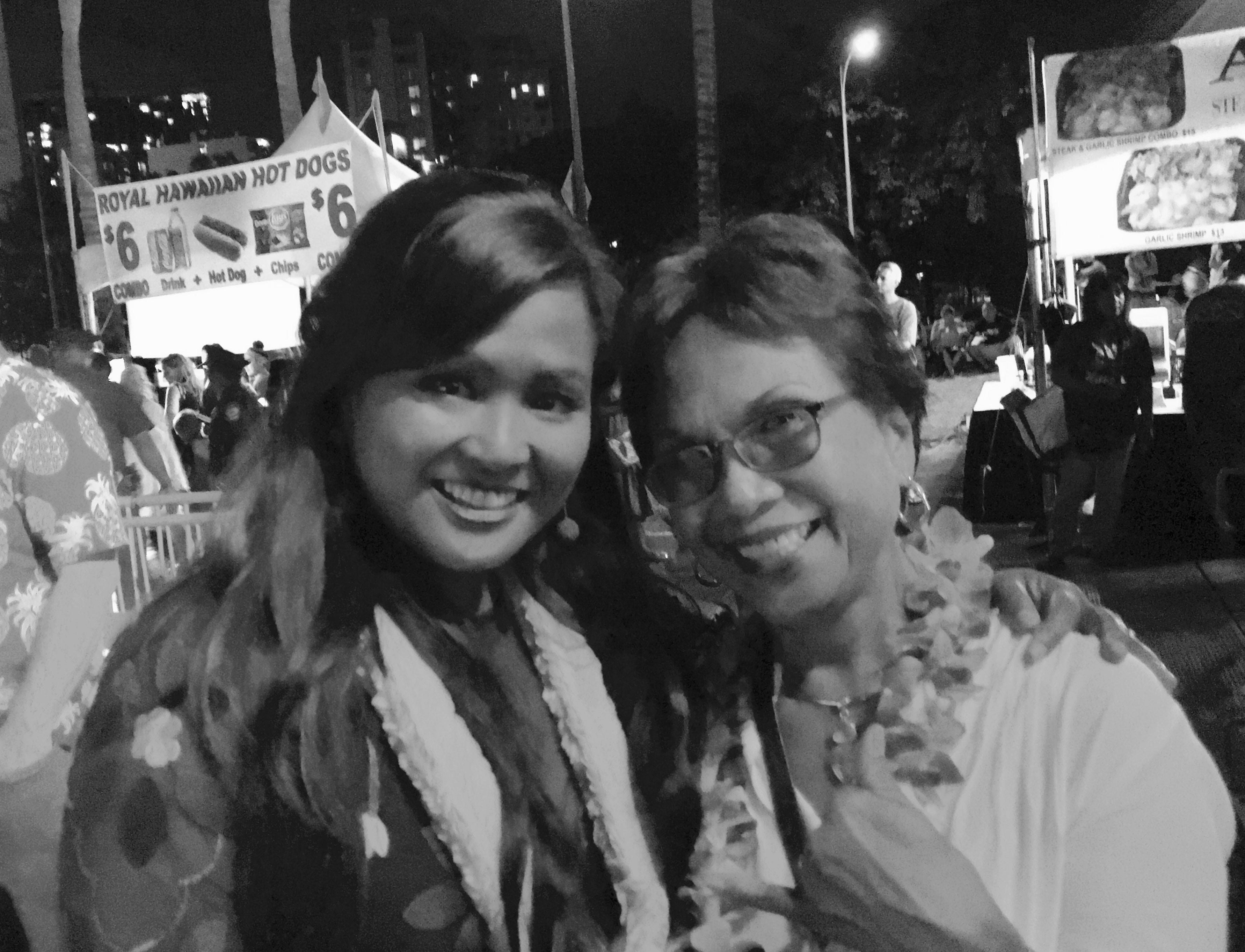 Kimee Balmilero and Brenda Ching at the Hawaii 5-0 Sunset on the Beach event.