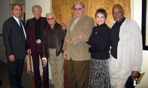Pictured (L - R): Assistant National Executive Director Sound Recordings, Randall Himes; late country music icon, Porter Wagoner; George Jones; Grand Ole Opry member, Jim Ed Brown; Nancy Jones; and late legendary singer, Dobie Gray.