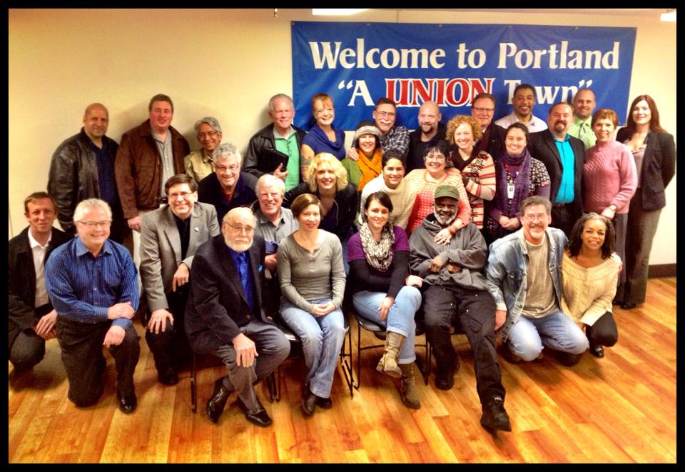 CAPTION: Members and stakeholders gather at the Oregon AFL-CIO hall to welcome David White. Photo by Mary McDonald-Lewis