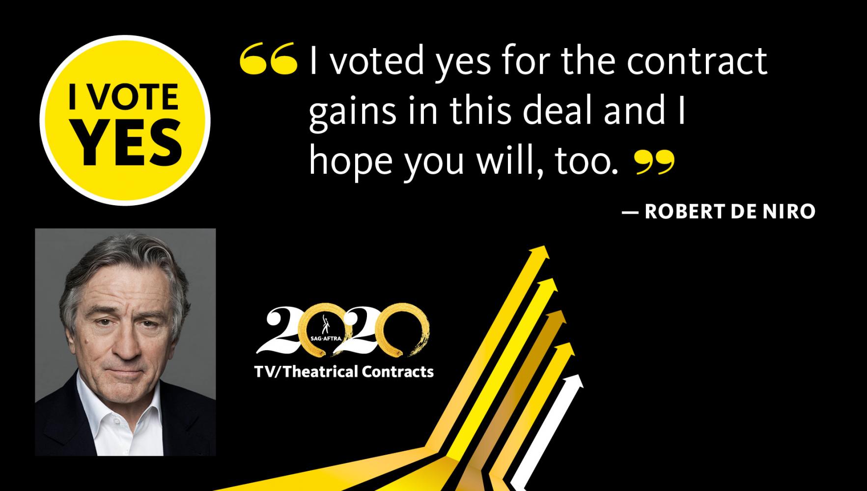 "Voto sí por las ganancias del contrato en este acuerdo y espero que usted también lo haga" - Robert De Niro