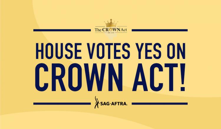 "¡La Cámara Vota Sí a la Ley de la Corona!" en azul sobre un fondo amarillo