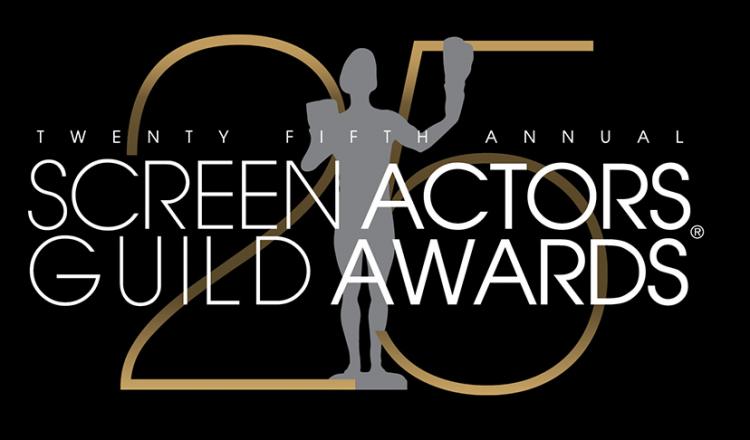 Texto de "Vigésimo quinto premio anual de Screen Actors Guild Awards" superpuesto a una silueta gris de Actor, superpuesta a un 25 dorado con un fondo negro