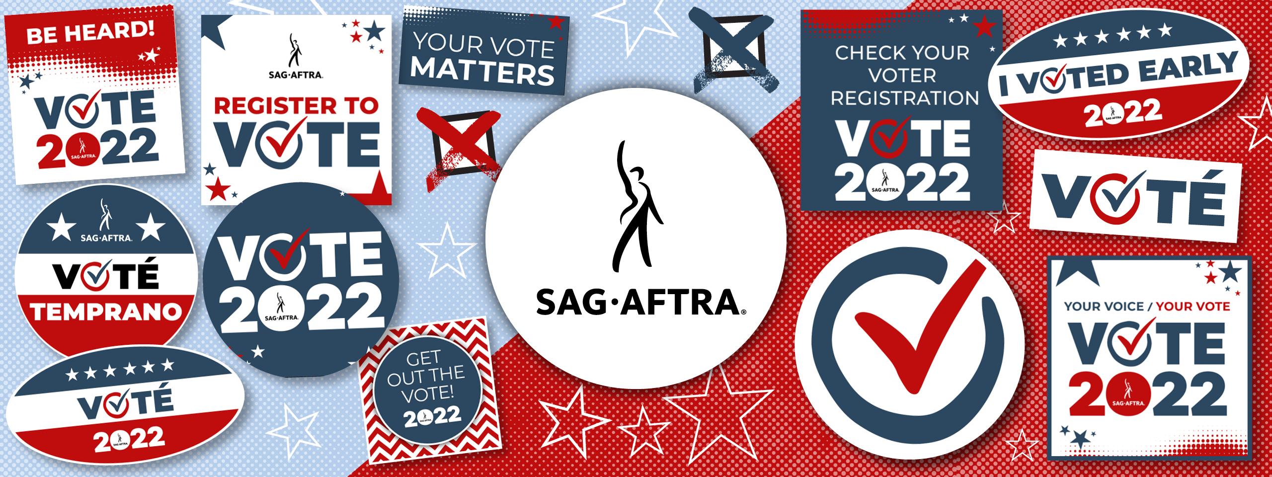 Vote 2022 Web Banner con el logotipo de SAG-AFTRA centrado