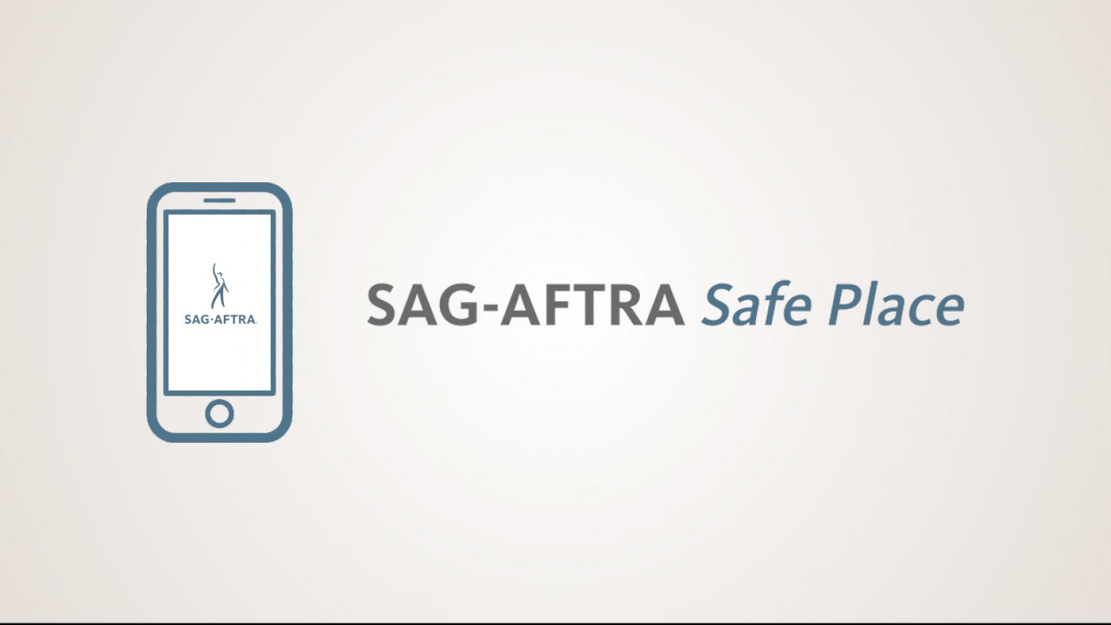 'SAG-AFTRA Safe Place' con un dispositivo móvil a la izquierda.