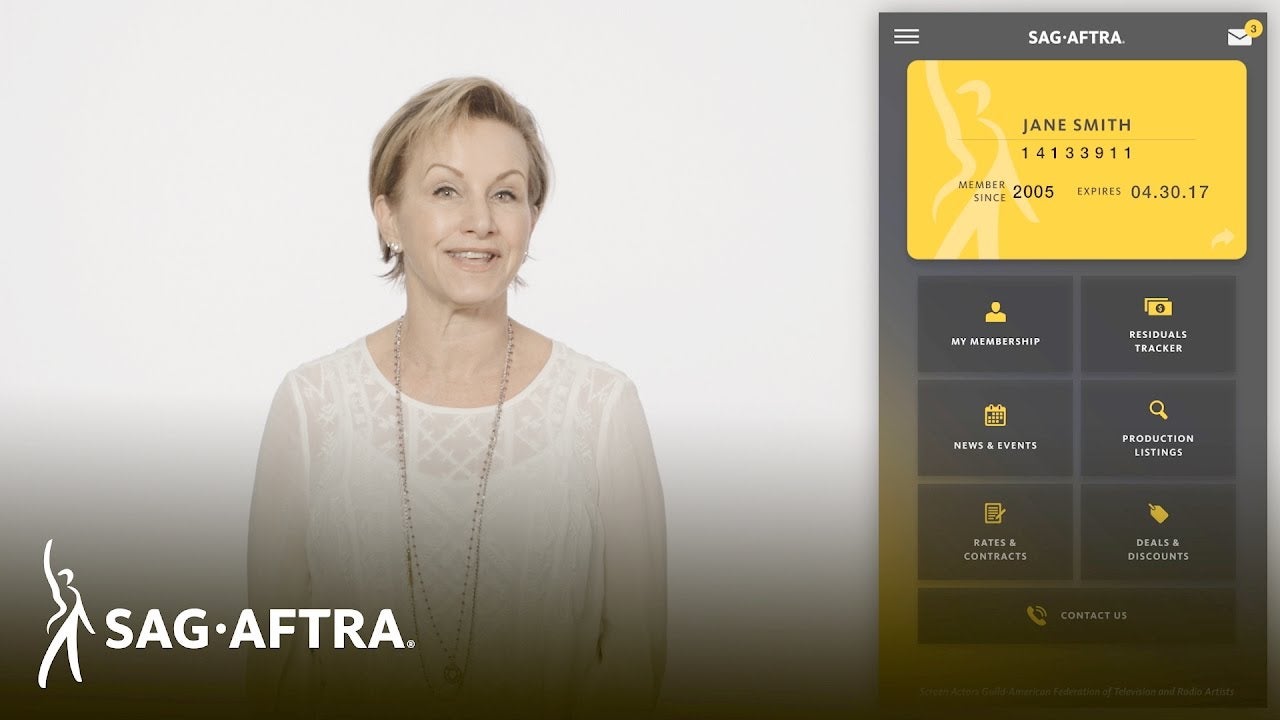 Carteris in white long sleeve standing in front of white background. Member app homescreen on right third of screen