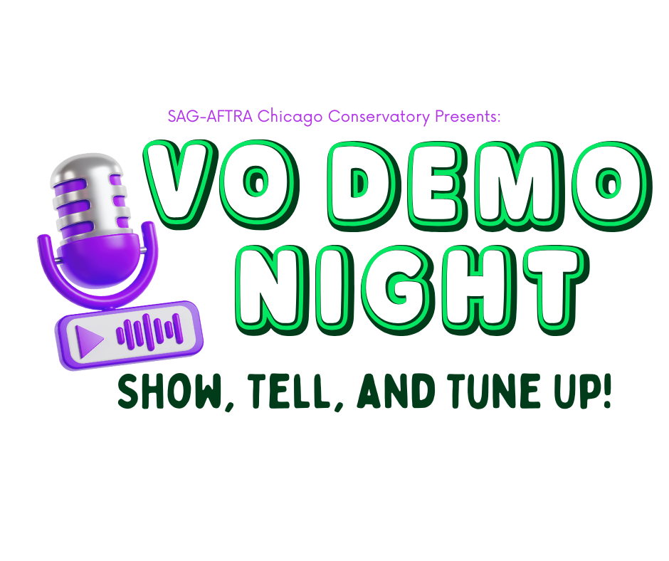 VO Demo Night, promoted with a large purple microphone and bold text