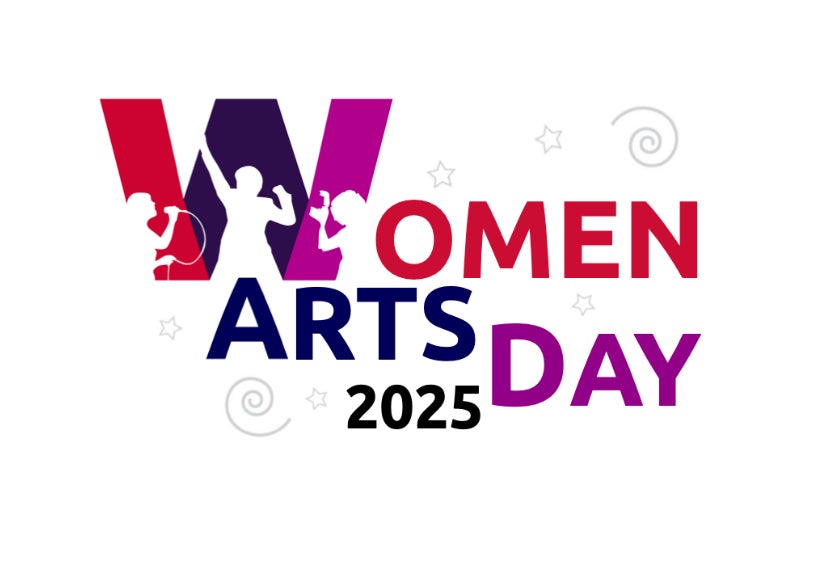 Women Arts Day 2025 written in red, purple, and pink text