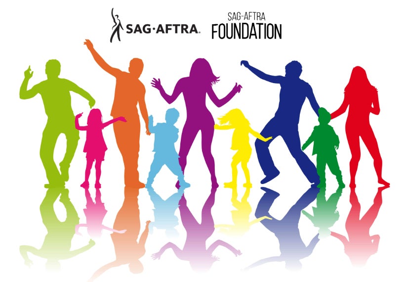 On a white background colorful silhouettes of kids and teenagers dancing. Above them are SAG-AFTRA and SAG-AFTRA Foundation logos in black text.