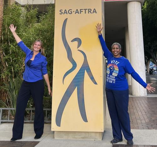 SAG-AFTRA Hawaii Local President Andrea “Andy” Sikkink and SAG-AFTRA New England Local President Andrea Lyman together at the union's national headquarters in Los Angeles.
