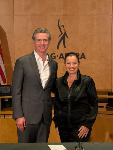 California Governor Gavin Newsom (L) with SAG-AFTRA President Fran Drescher California Governor Gavin Newsom (L) with SAG-AFTRA President Fran Drescher