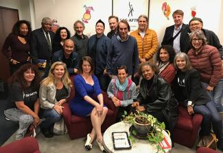 Workshop teacher Holly Shaw, seated third from left, and member participants gather at the San Francisco-Northern California Local for the Sept. 18 conservatory workshop.