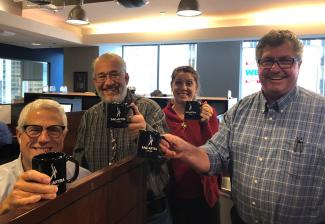 The Chicago Team from WBBM-AM, from left, Steve Miller, Jim Gudas, Michele Fiore and Bernie Tafoya