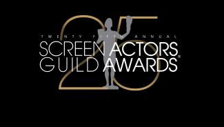 "Twenty Fifth Annual Screen Actors Guild Awards" text overlaying a gray Actor silhouette, overlaying a gold 25 with a black background