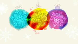 Three ornaments watercolor texture on a beige background. 