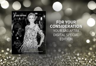 The cover of the Digital Special Issue 2025 featuring a grayscale photo of actor Jane Fonda on the red carpet, left, against a backdrop of shimmering lights and glitter. On the right is the text, "For your consideration, you Digital Special Edition" in white stylized text.