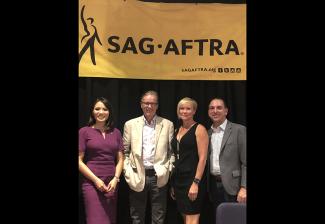 SAG-AFTRA member and ABC7 anchor Dion Lim with members Simon Vance and Ann Richardson and SAG-AFTRA National Director, Organizing, Steve Sidawi