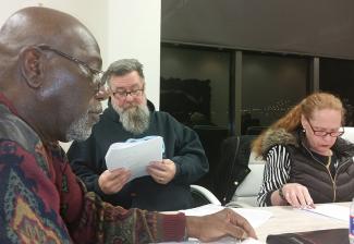 Screenwriter Ronald Flagge with fellow members Michael Longfield and Francine Levenstein
