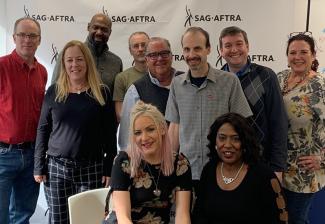 Broadcast union stewards relax after an intense training session. 
