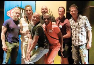 SAG-AFTRA LGBTQ Committee Co-Chair Jason Stewart, back center, with members on July 27. 