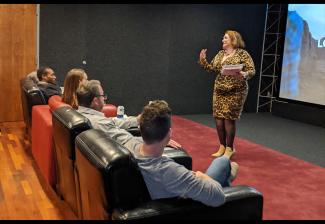 New Orleans Local President Diana Boylston welcomes members to the SAG Awards viewing party. Photo courtesy of Carol Ann Scruggs