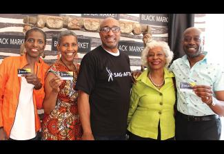 From left, members Gilda James, New England Local President Andrea Lyman, Naheem Garcia, Carmen Dillion and Wayne Miller at RoxFilm.