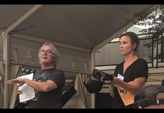 Local President Michelle Damis, right, and 48 Hour Film Project Producer Rob Hatch at Portland’s kickoff event. (Photo by Harold Phillips)
