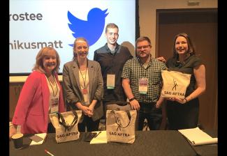 From left, Broadcast Business Representative Jayne Bower, Minnesota Public Radio political reporter Briana Bierschbach, MPR photojournalist Evan Frost, MPR digital producer Matt Mikus and SAG-AFTRA National Native American Committee Chair DeLanna Studi. 