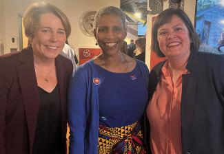 Gov. Maura Healey, Local President Andrea Lyman and Local ED Jessica Maher