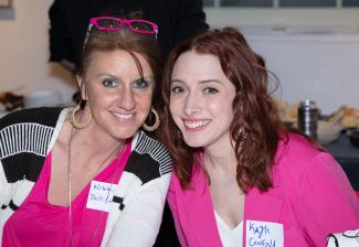 From left, SAG-AFTRA New England Local members Nikki DelliColli and Kayla Caulfield pop in pink at the post-panel party!