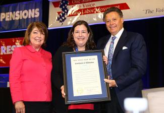 NJ state AFL-CIO Secretary-Treasurer Laurel Brennan; SAG-AFTRA Executive Director, New York Local, Labor Policy and International Affairs Rebecca Damon; and NJ state AFL-CIO President Charles Wowkanech.