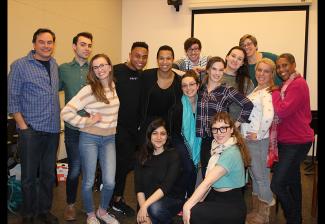 Boston Conservatory at Berklee graduate students are all smiles after a seminar class with National Board member Bill Mootos, far left, and New England Local Board member Andrea Lyman, far right. 