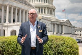 Photo of Congressman Joe Crowley and chairman of musicFIRST on June 24.