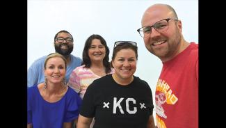 From left, SAG-AFTRA Senior Broadcast Manager Amy Rose, Chris Stimpson from Carter Broadcasting Group, Lori Butcher from KCTV, Rachel Coleman from WDAF and Missouri Valley Local President Andrew Zimmerman.