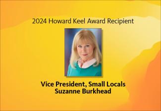 Photo of Suzanne Burkhead on yellow/orange background