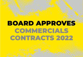 'National Board Approves' in black on row 1, 'Commercials 2022' in dark grey on row 2. All text centered with a grey and yellow background.