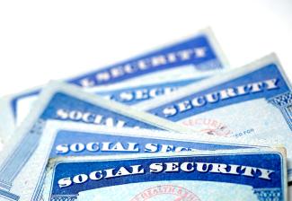Pile of blue Social Security Cards fanned out