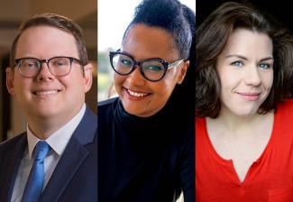 A photo with headshots of SAG-AFTRA NED & Chief Negotiator Duncan Crabtree-Ireland and intimacy coordinators Erin Tillman and Claire Warden.