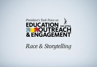 PTEOE logo in center with "Race & Storytelling" below in black italics
