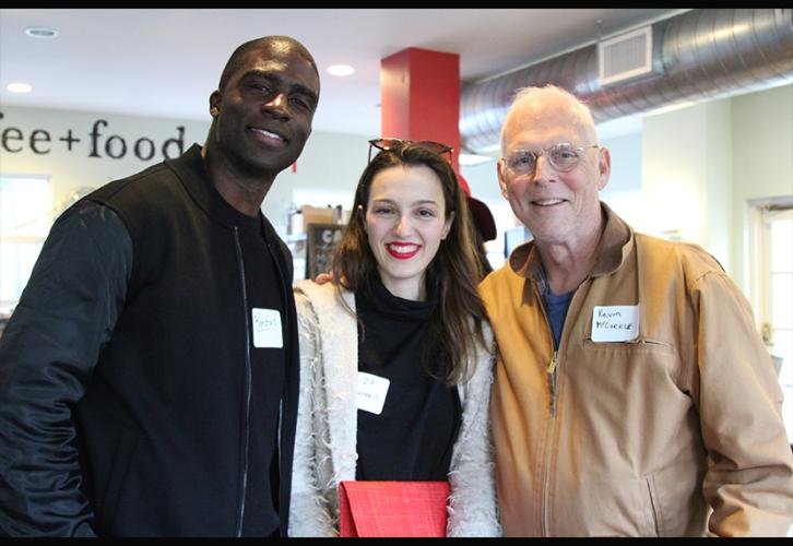 From left, conservatory instructor Ransford Doherty poses with conservatory member Eliza Gerontakis and SAG-AFTRA L.A. Conservatory Committee Co-Chair Kevin McCorkle.
