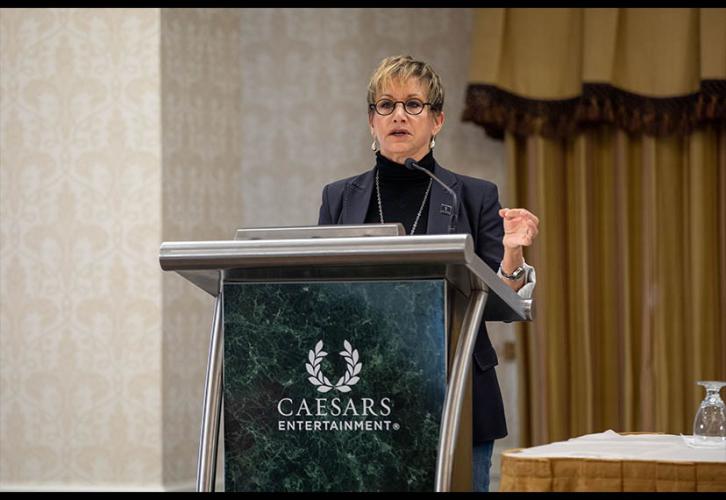SAG-AFTRA President Gabrielle Carteris gives opening remarks. 
