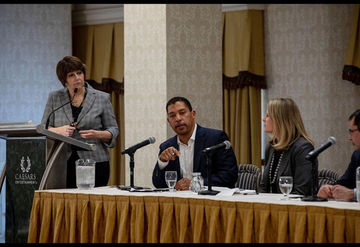 SAG-AFTRA National Executive Director David White, center, on the "The Ethics of Transformation: How to Protect Workers in a Rapidly Evolving Technological Environment" panel.