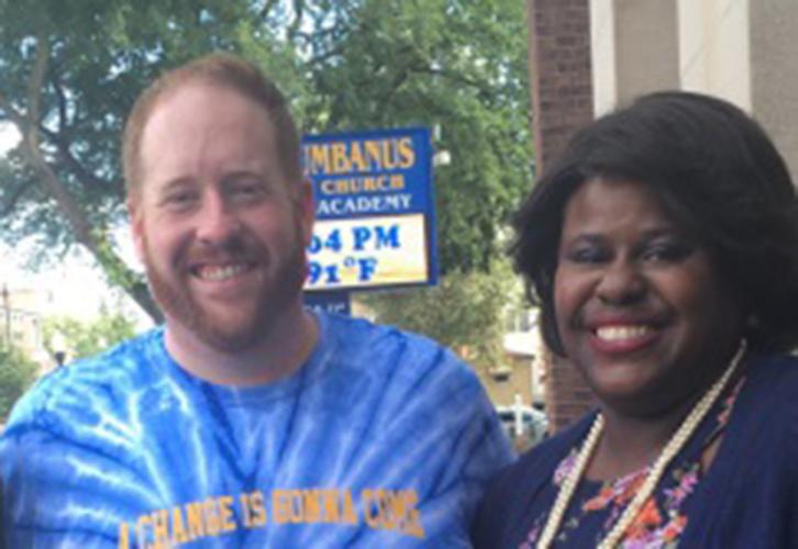 Rev. Matthew S. O’Donnell with SAG-AFTRA Chicago Local Board member Ashley Dearborn 