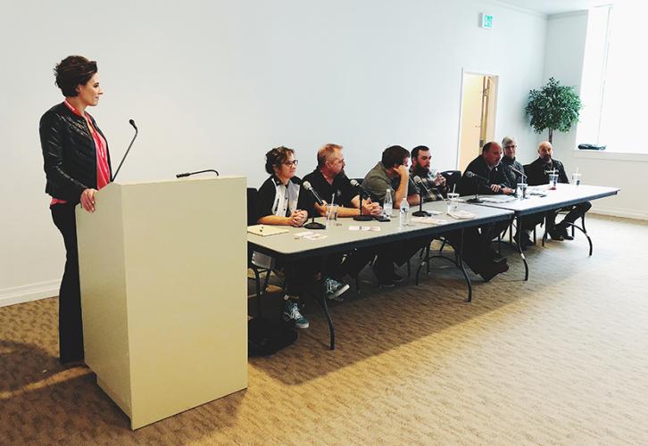 Rose Etta Venetucci (IATSE 28), cdavid cottrill (IATSE 488), Jackson Rowe (DGA), Patrick Laverly (IATSE 600), David Schmidt (Teamsters 305), Sara Cooper (WGA), and Scott Rogers (SAG-AFTRA)