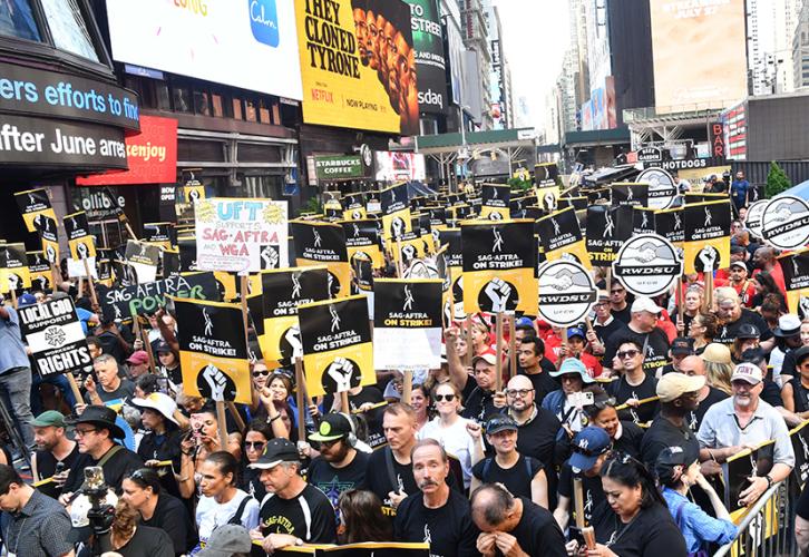 A photo of the crowd from ‘Rock the City for a Fair Contract’ in Times Square on July 25. 