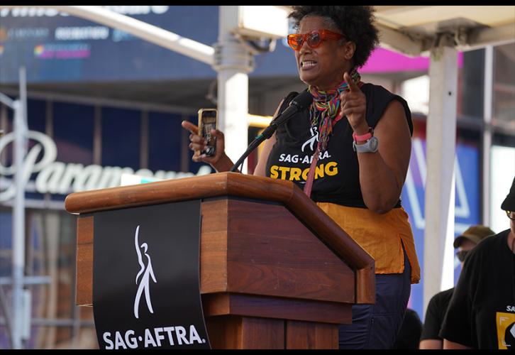 SAG-AFTRA member Nancy Giles at ‘Rock the City for a Fair Contract’ in Times Square on July 25. 