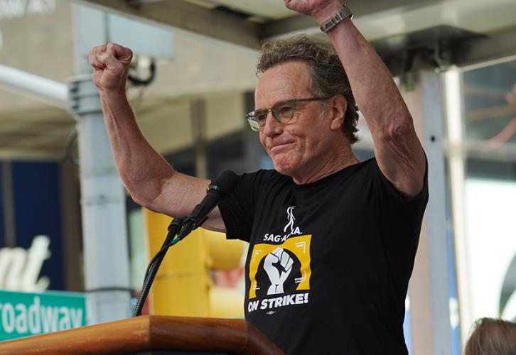 SAG-AFTRA Bryan Cranston at ‘Rock the City for a Fair Contract’ in Times Square on July 25.