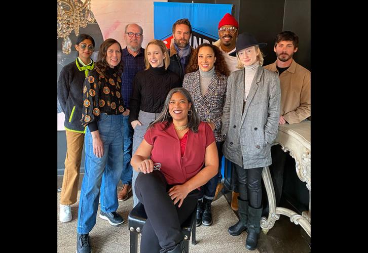 from left, Sunita Mani, Miriam Shor, Richard Jenkins, Rachel Brosnahan, SAGindie Exec. Dir. Darrien Michele Gipson, Garret Dillahunt, Robin Thede, Colman Domingo, Andrea Riseborough and Logan Lerman.  Photo by Fred Hayes/SAGindie