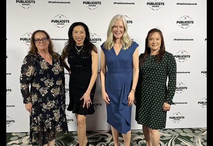 From left, Greenwalt, Long (Asian American), Dulany and Kung (Asian American) in front of a ICG Publicist step-and-repeat backdrop.