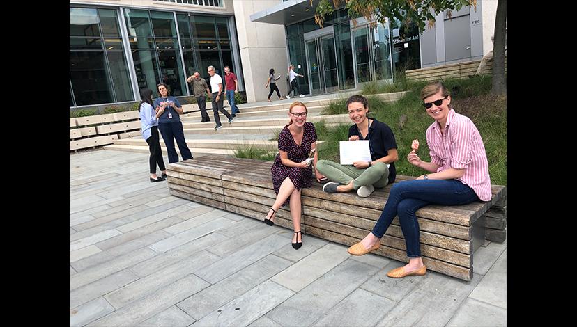 NPR staff members engage in ice cream and conversation outside of the station’s D.C. headquarters. 