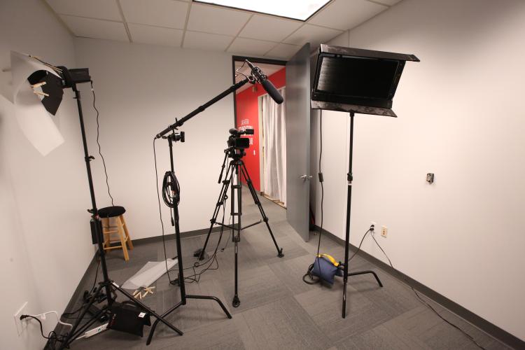 Studeio with microphone, lights and a camera setup for self-taping